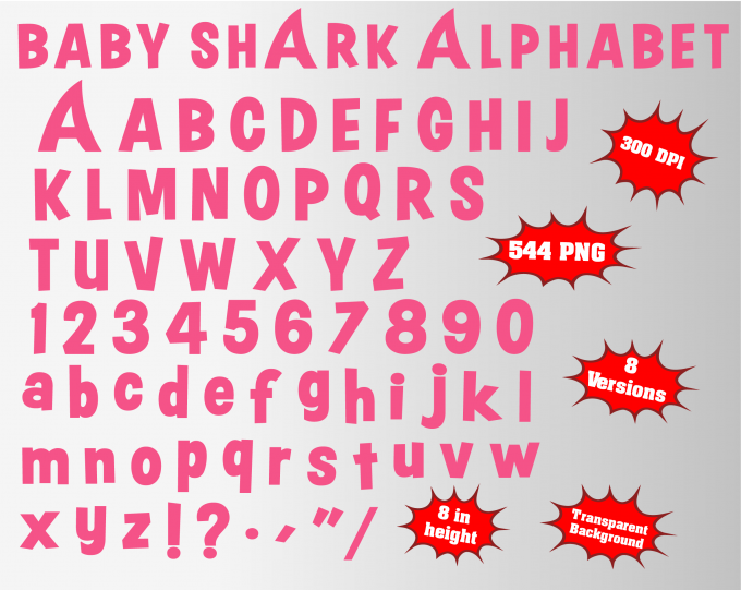 Baby shark alphabet font