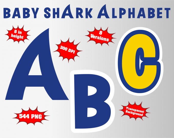 Baby shark alphabet font