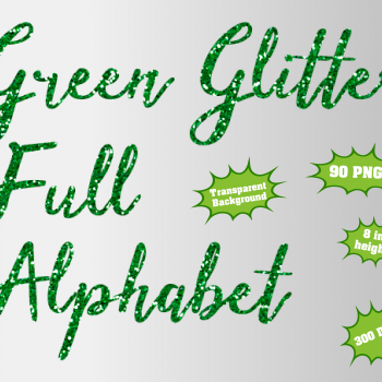 Green Glitter png Alphabet, Numbers and Symbols