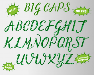 Green Glitter png Alphabet, Numbers and Symbols