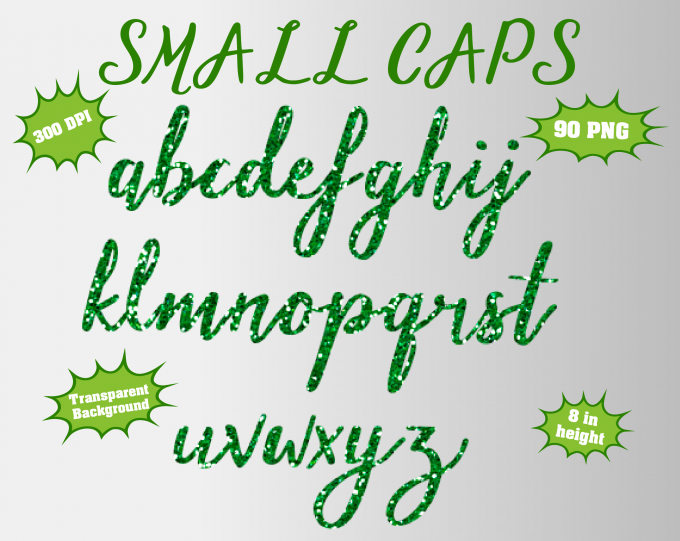 Green Glitter png Alphabet, Numbers and Symbols