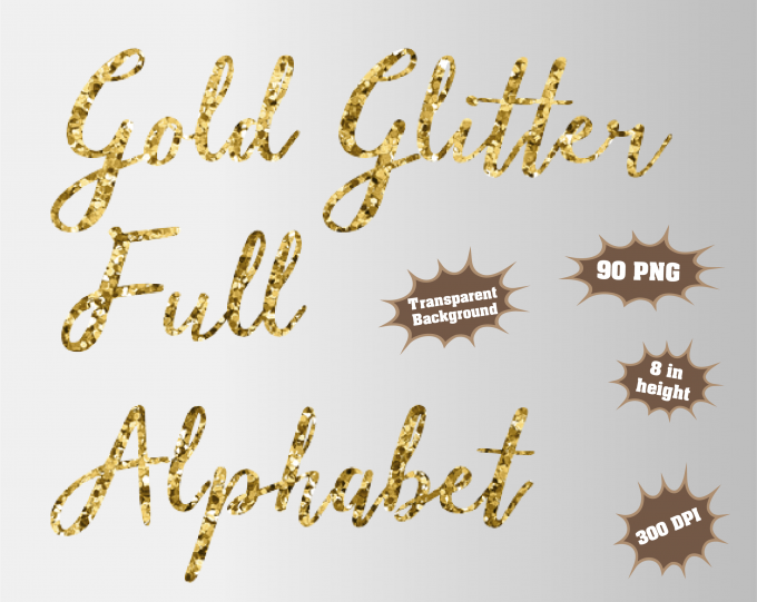 Gold Glitter png Alphabet, Numbers and Symbols