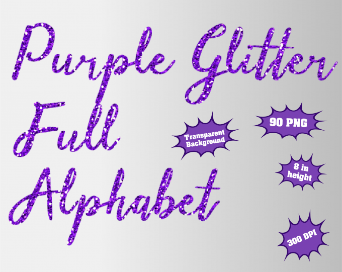 Purple Glitter png Alphabet, Numbers and Symbols