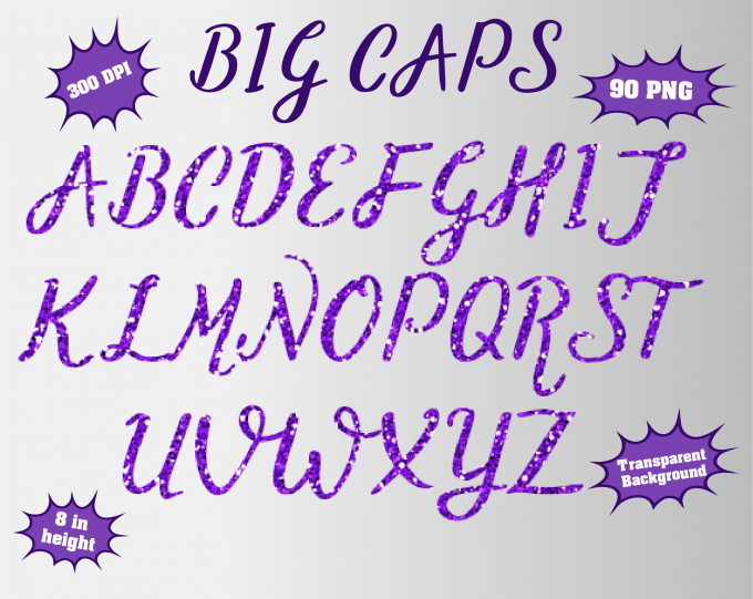 Purple Glitter png Alphabet, Numbers and Symbols