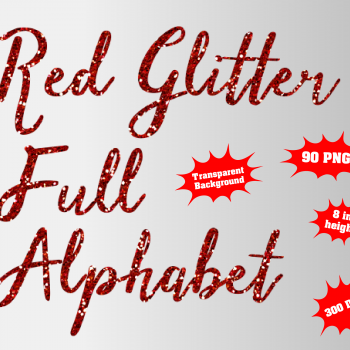 Red Glitter png Alphabet, Numbers and Symbols