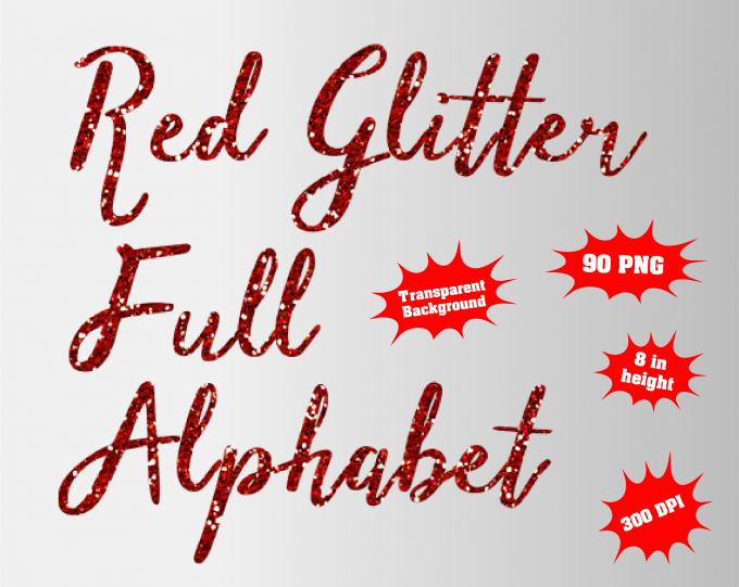 Red Glitter png Alphabet, Numbers and Symbols