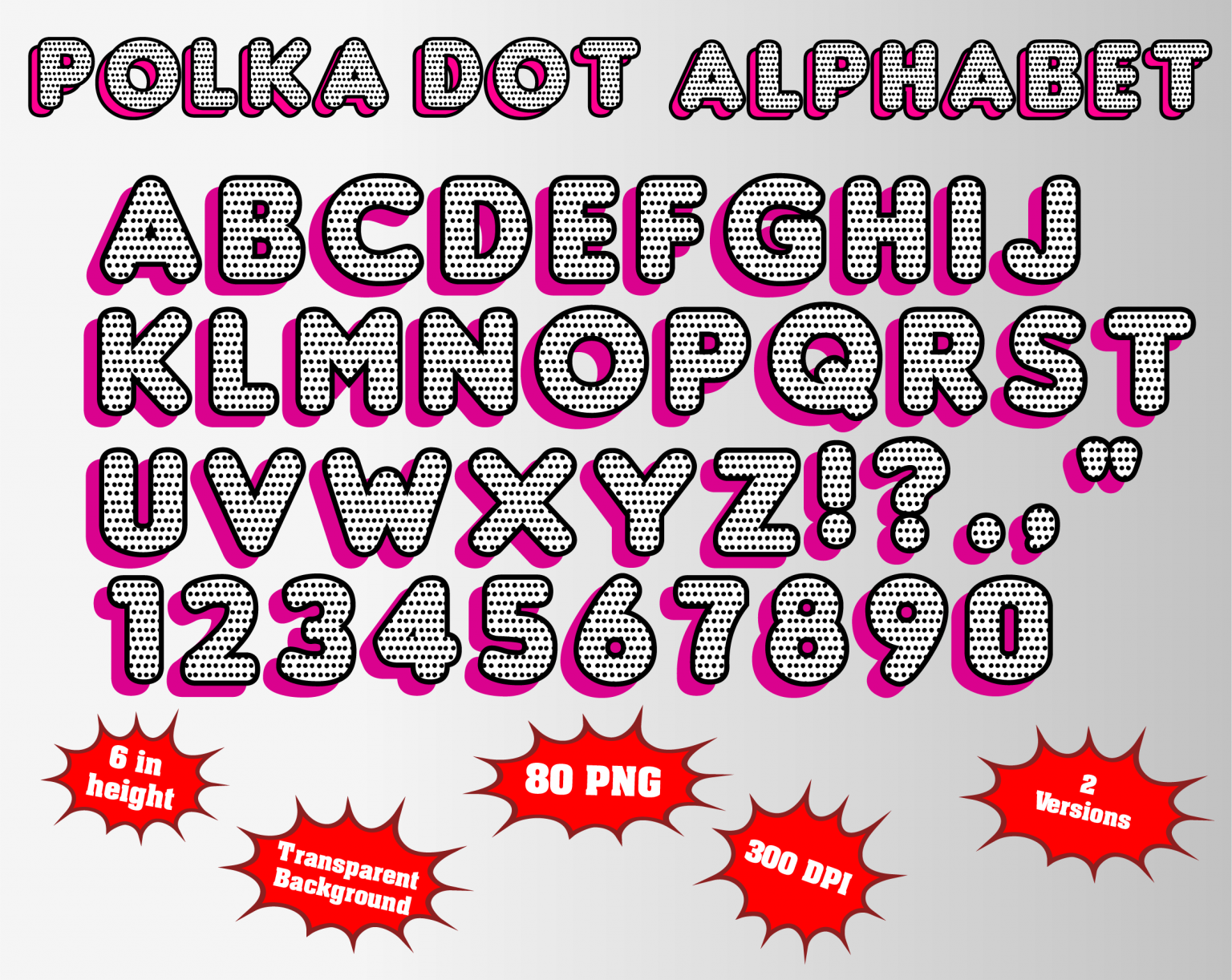 LOL Doll Alphabet Polka Dot Alphabet, Numbers and Symbols | 80 PNG