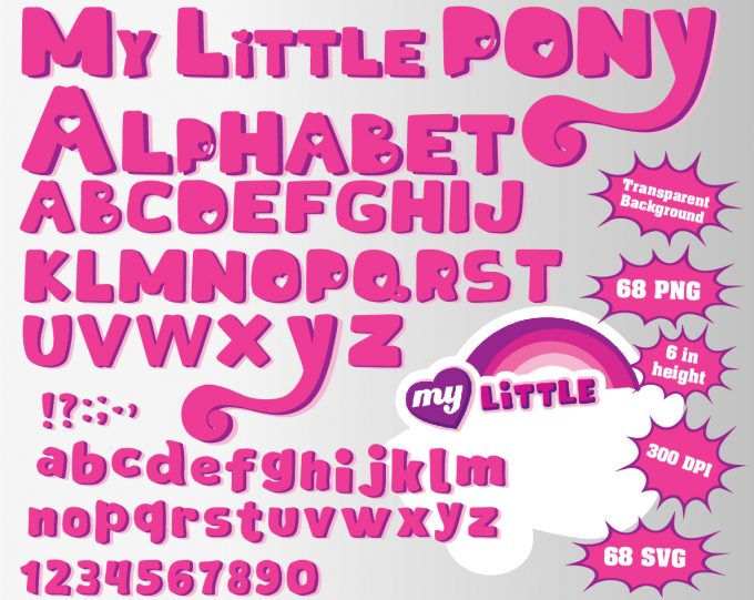 My Little Pony Alphabet, Numbers and Symbols 68 PNG/68 SVG 300 dpi