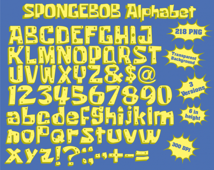 Spongebob png Alphabet, Numbers and Symbols