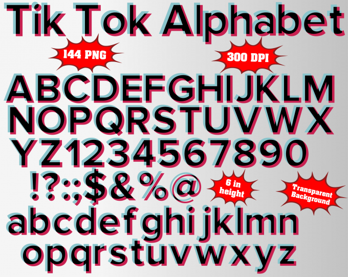 tik tok png Alphabet, Numbers and Symbols