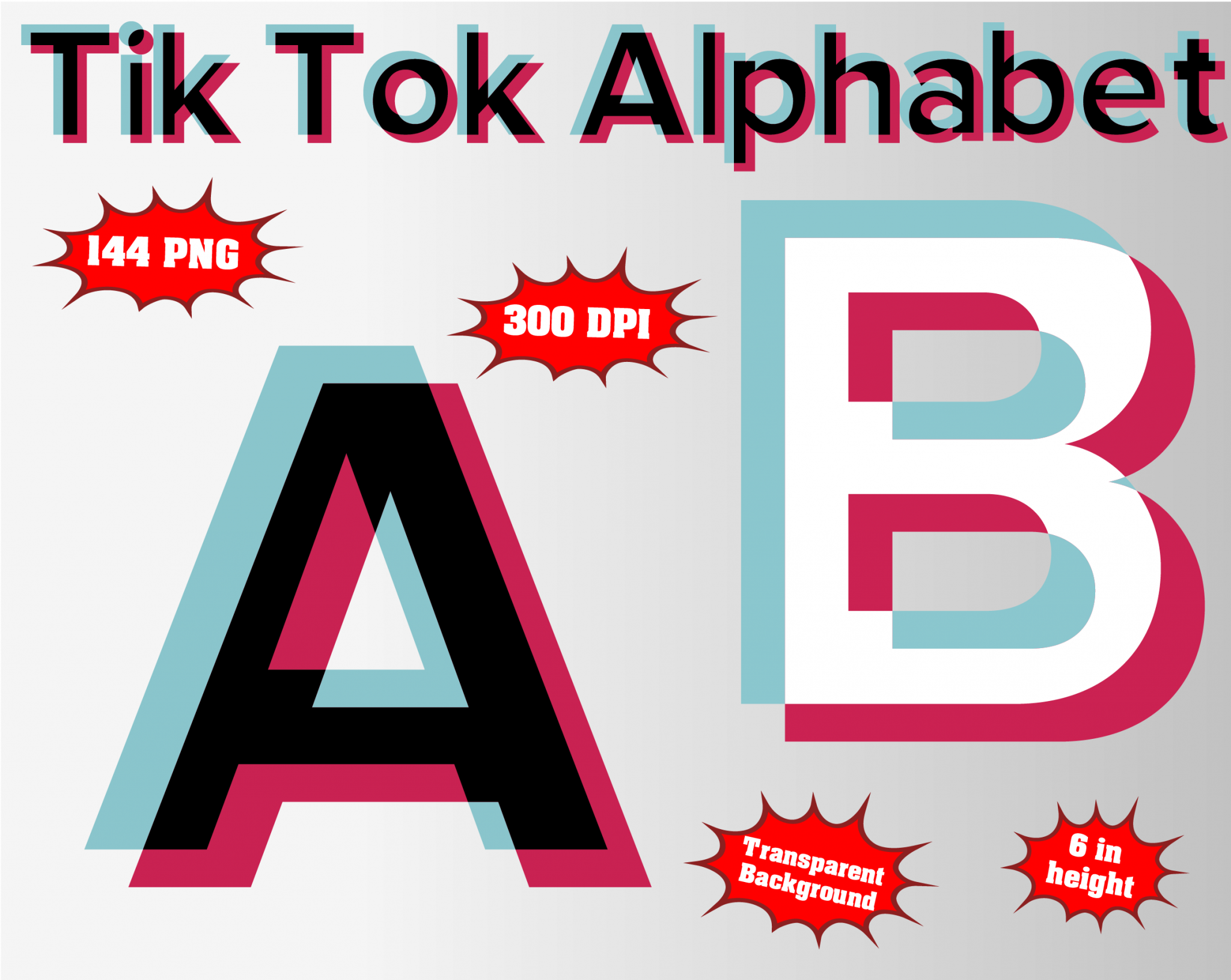 Tik Tok Alphabet, Numbers and Symbols 144 PNG 300 dpi Transparent