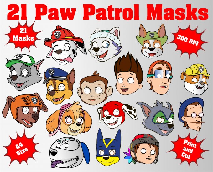 Paw Patrol Printable Kids Masks 21 PDF 300 dpi Transparent